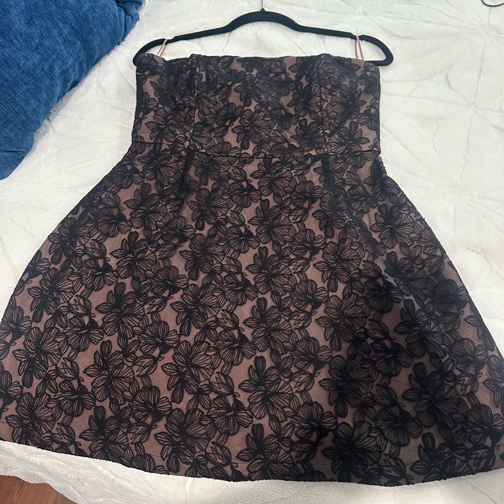 Line & Dot Black and Tan Strapless A-Line Mini Dress